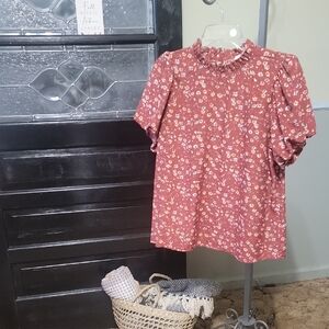 NWOT Les Amis Rust Floral Short Sleeve Top Women Size M, L